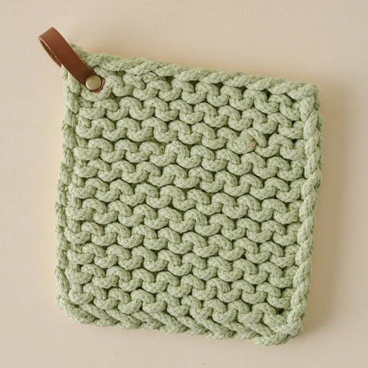 Hand Crocheted Cotton Pot Holder - Green