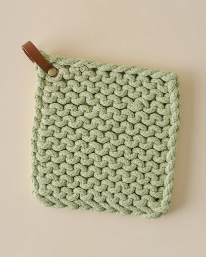 Hand Crocheted Cotton Pot Holder light green