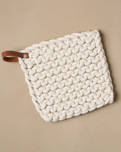 Hand Crocheted Cotton Pot Holder cream