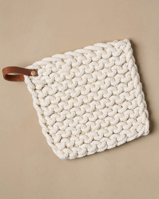 Hand Crocheted Cotton Pot Holder cream