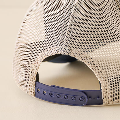 Daggum Navy and Cream Mesh Hat snapback closure