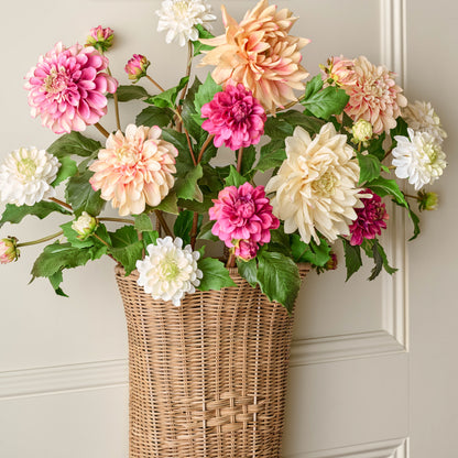 Real Touch Dahlia Stem in a hanging basket with other faux florals
