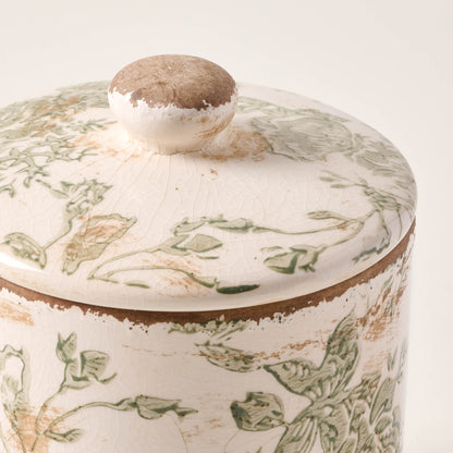 Green and White Distressed Canister close up