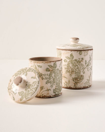 Green and White Distressed Canister small and large sizes