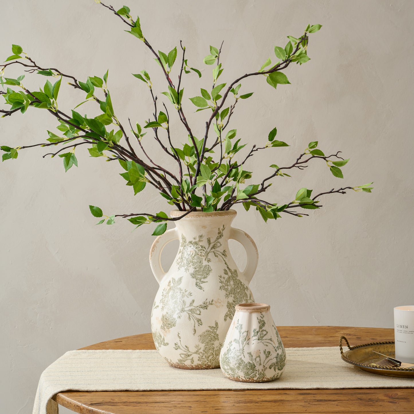Fluted Green and White Distressed Vase