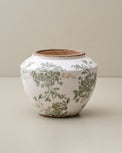 Green and White Distressed Floral Vase