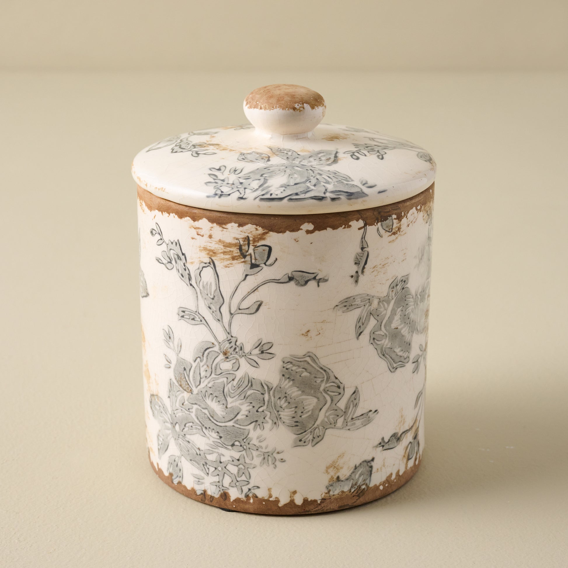 Small Dusty Blue and White Distressed Canister