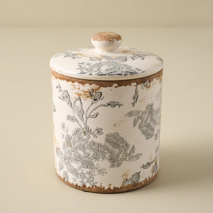 Small Dusty Blue and White Distressed Canister