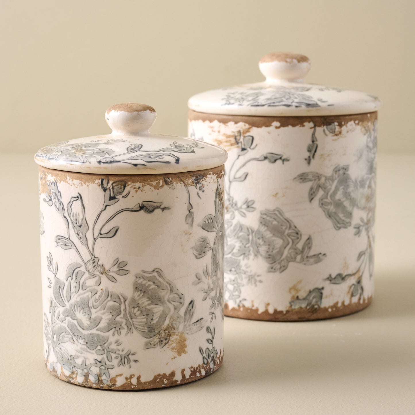 Dusty Blue and White Distressed Canisters