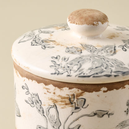 Dusty Blue and White Distressed Canister up close