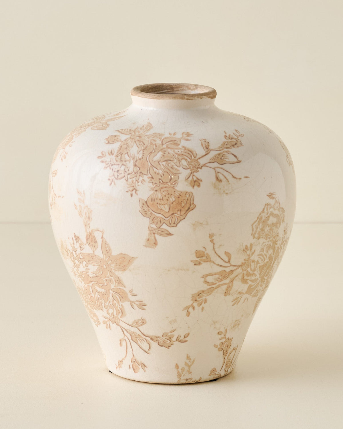 Taupe Distressed Floral Vase