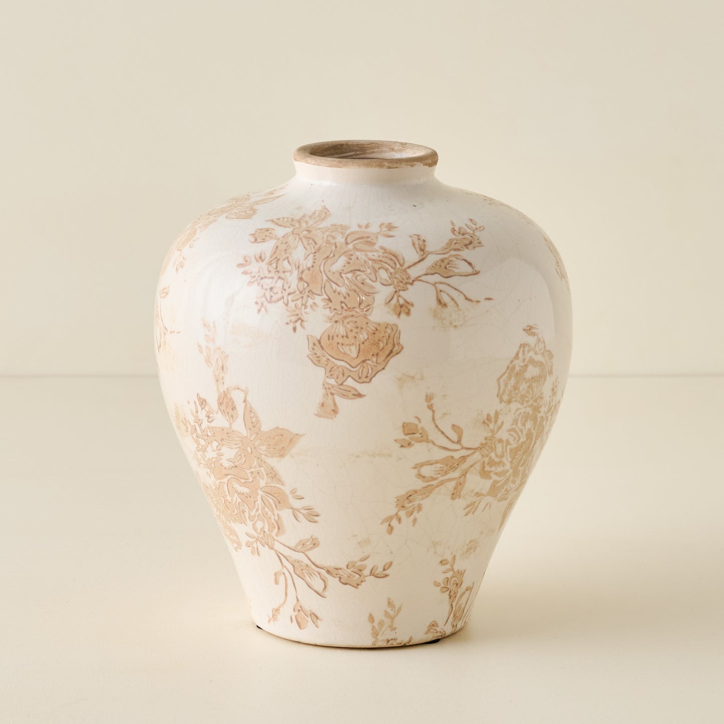 Taupe Distressed Floral Vase
