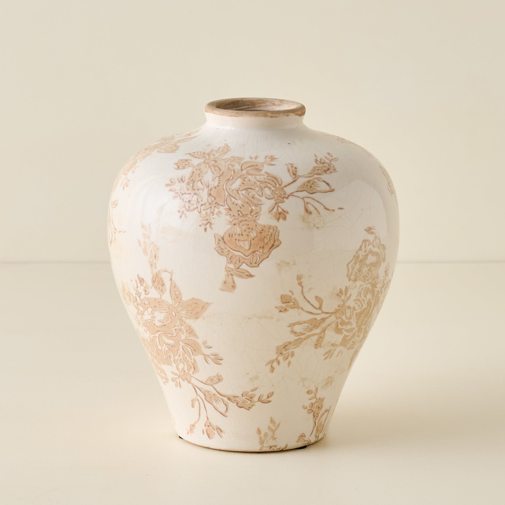 Taupe Distressed Floral Vase