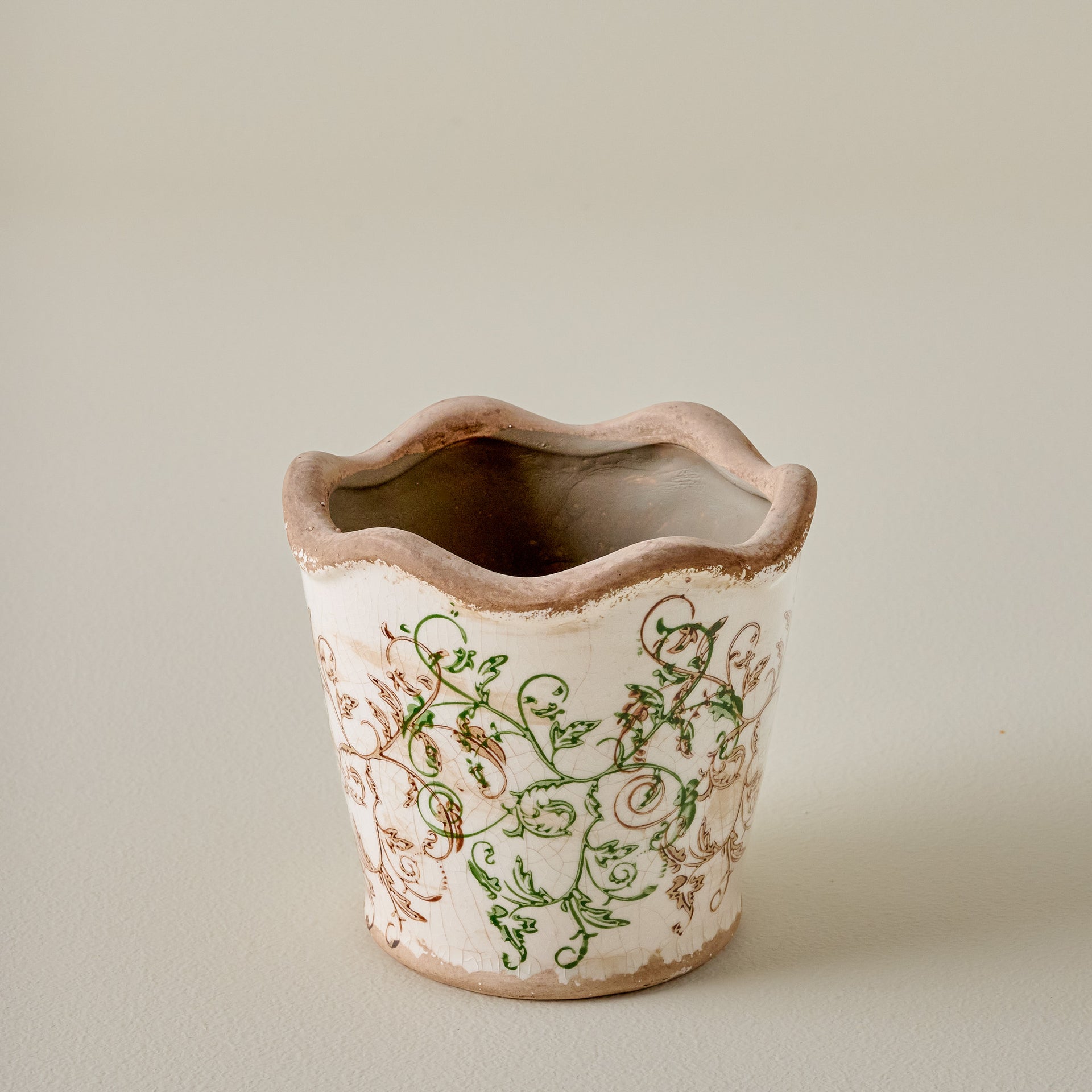 Green Scalloped Distressed Planter - Small
