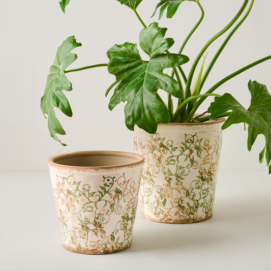 Green and White Distressed Planters
