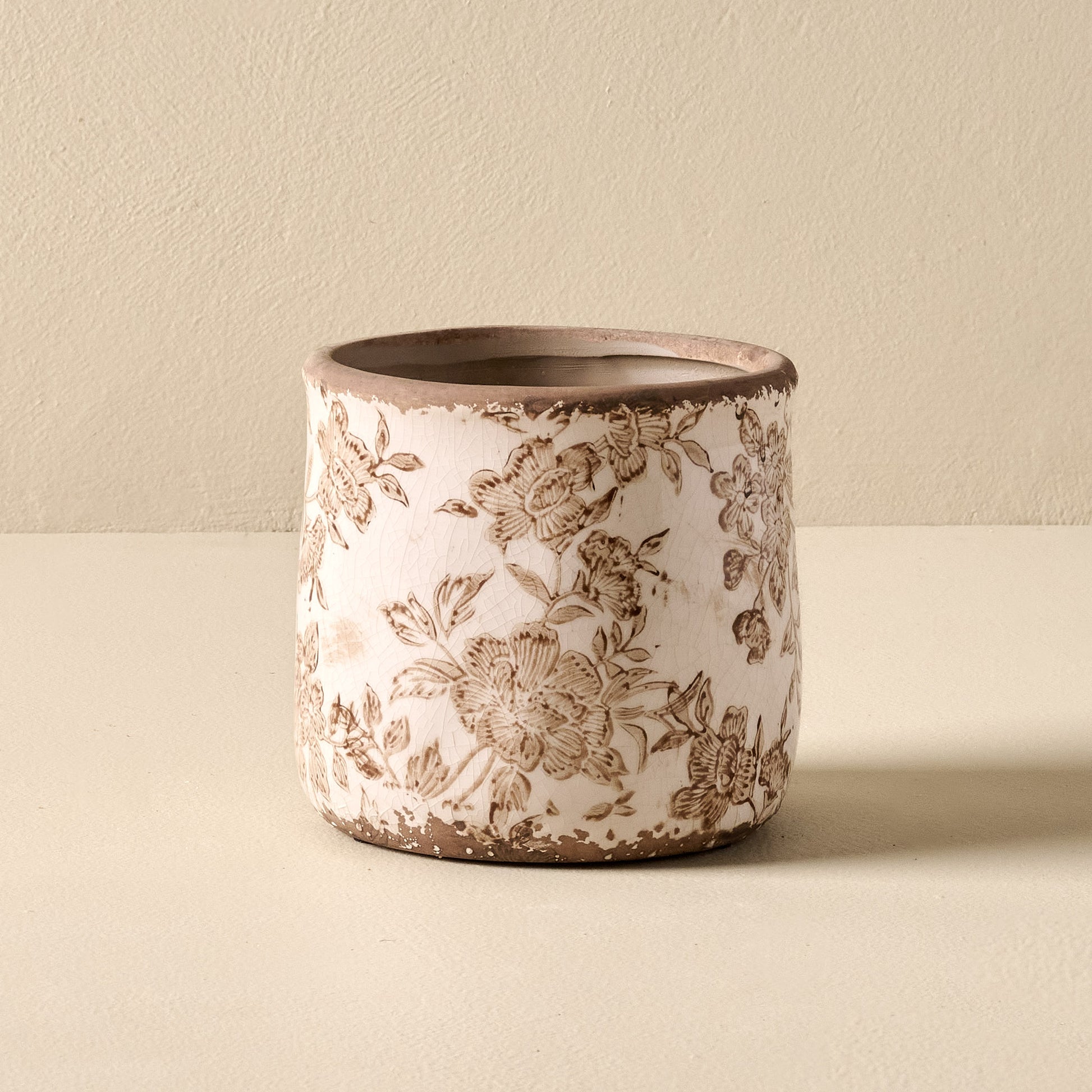 Small Brown and White Distressed Planter