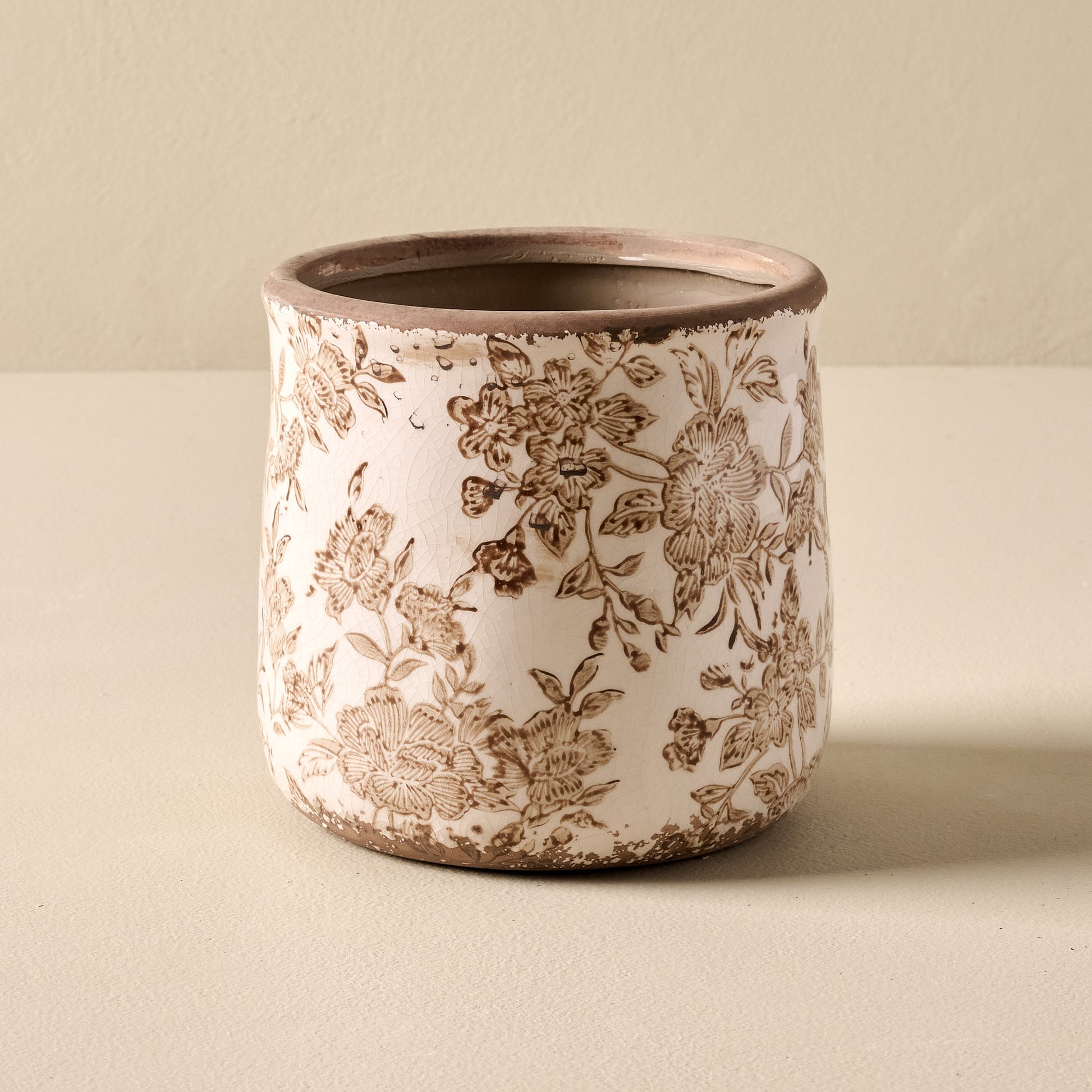 Medium Brown and White Distressed Planter