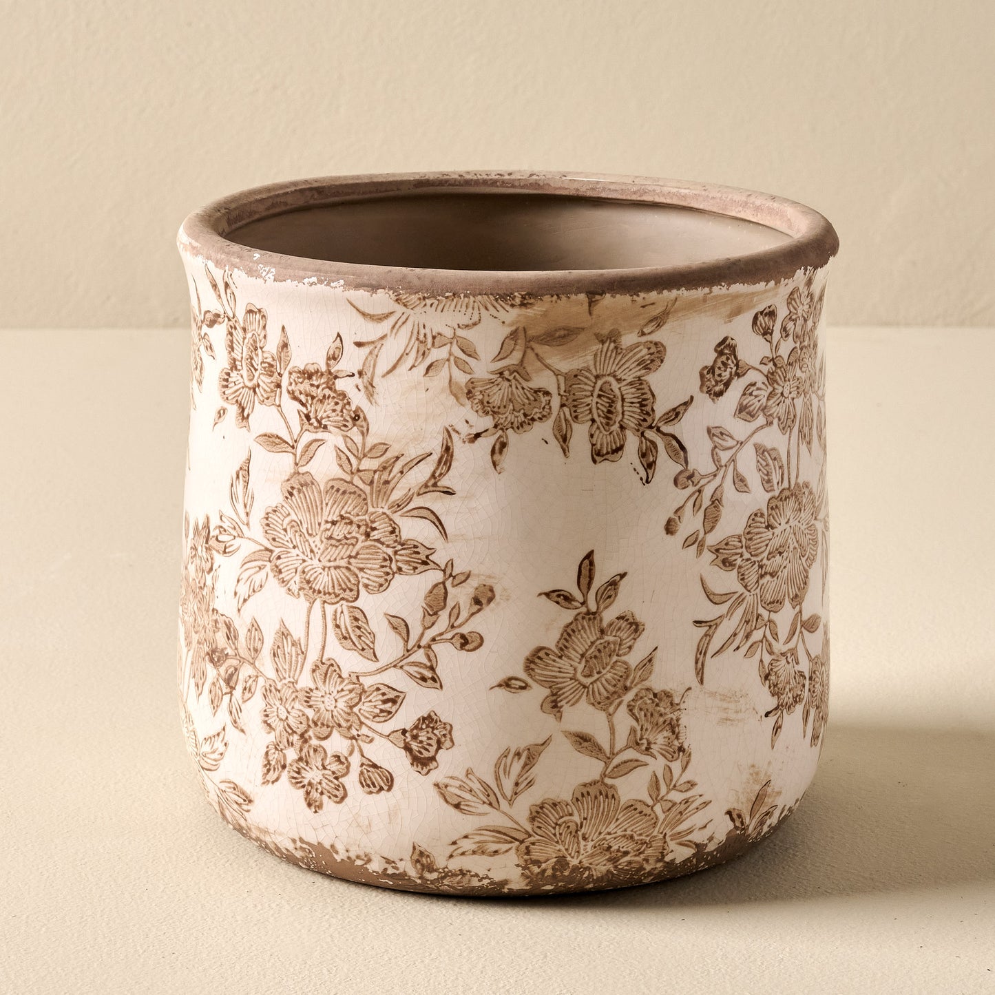 Large Brown and White Distressed Planter