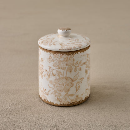Small Brown and White Distressed Canister