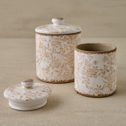 Brown and White Distressed Canisters