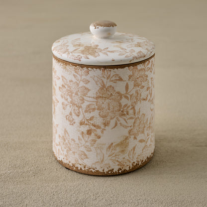 Large Brown and White Distressed Canister