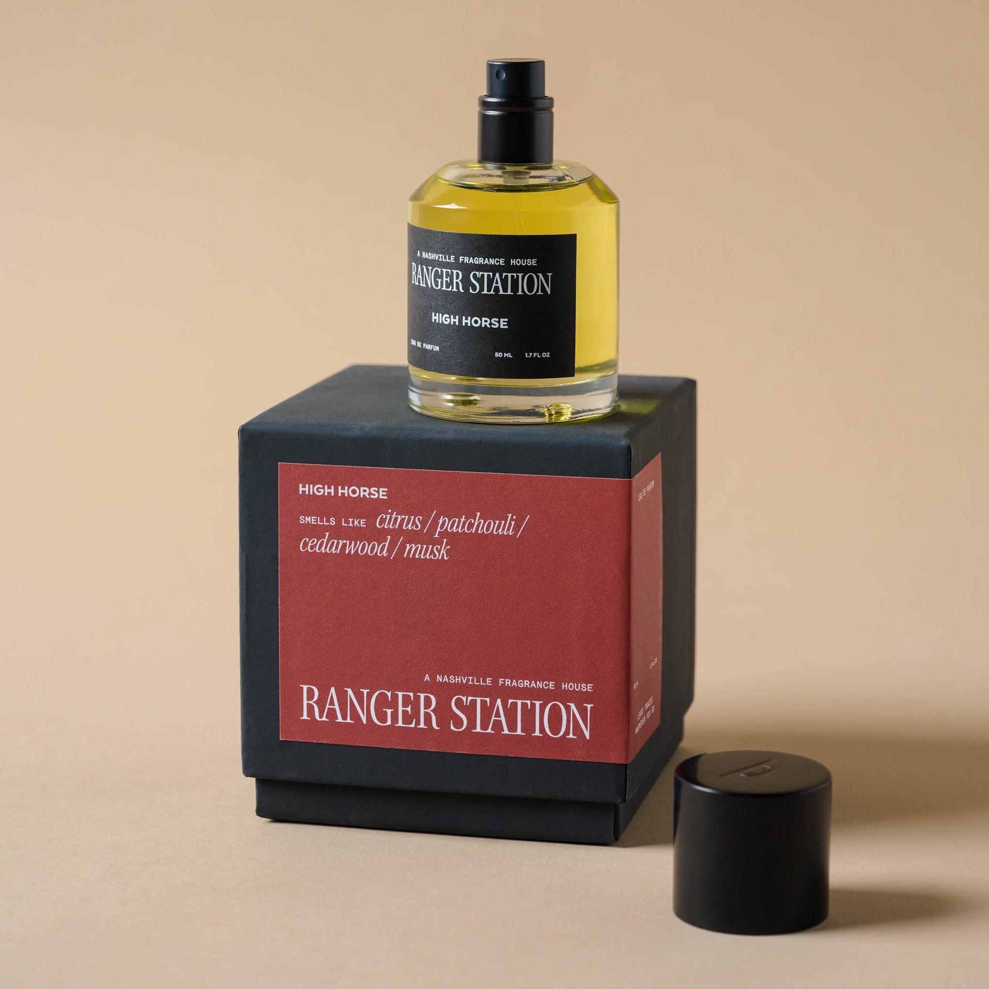 Ranger Station High Horse Cologne on top of packaging