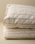 Folded Embroidered Oatmeal Stripe Linen Cotton Duvet
