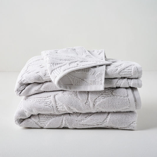 Platinum Esme Floral Towels shown stacked
