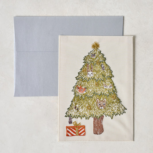 Embroidered Peek a Tree Card shown with envelope