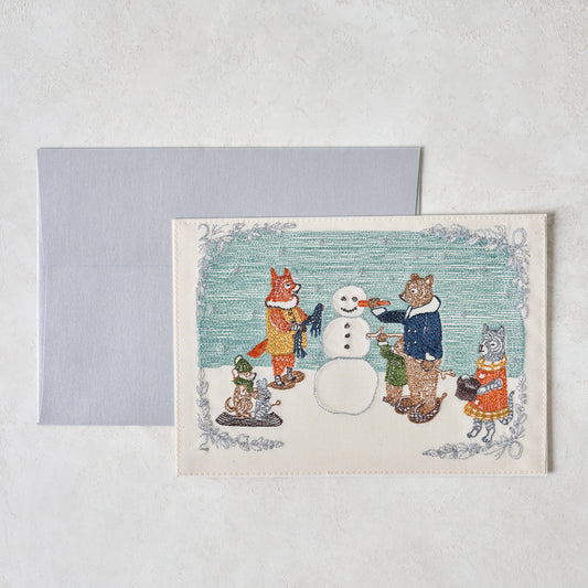 Embroidered Snowman Card shown with envelope