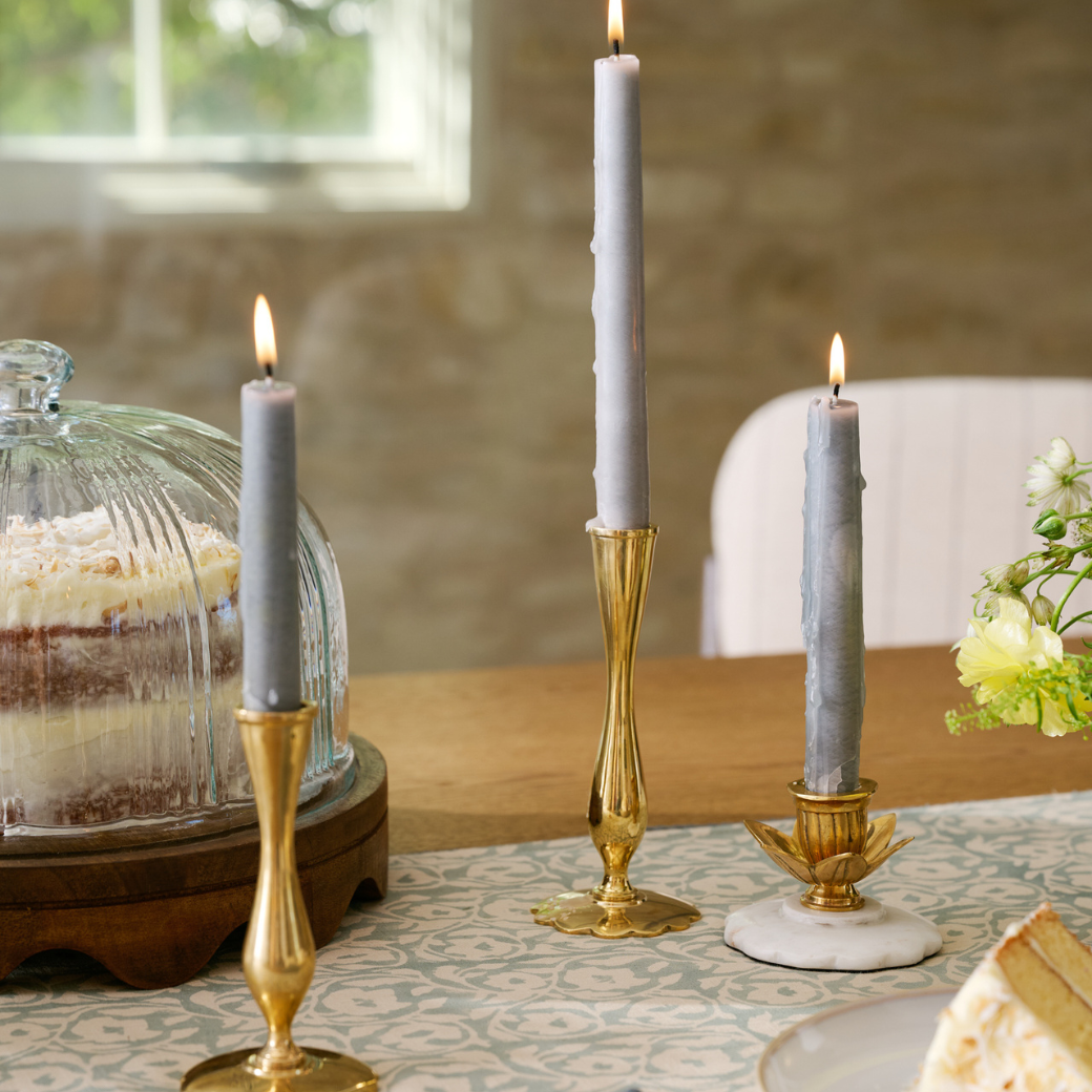 Eden Solid Brass Tulip Taper Holder on tablescape