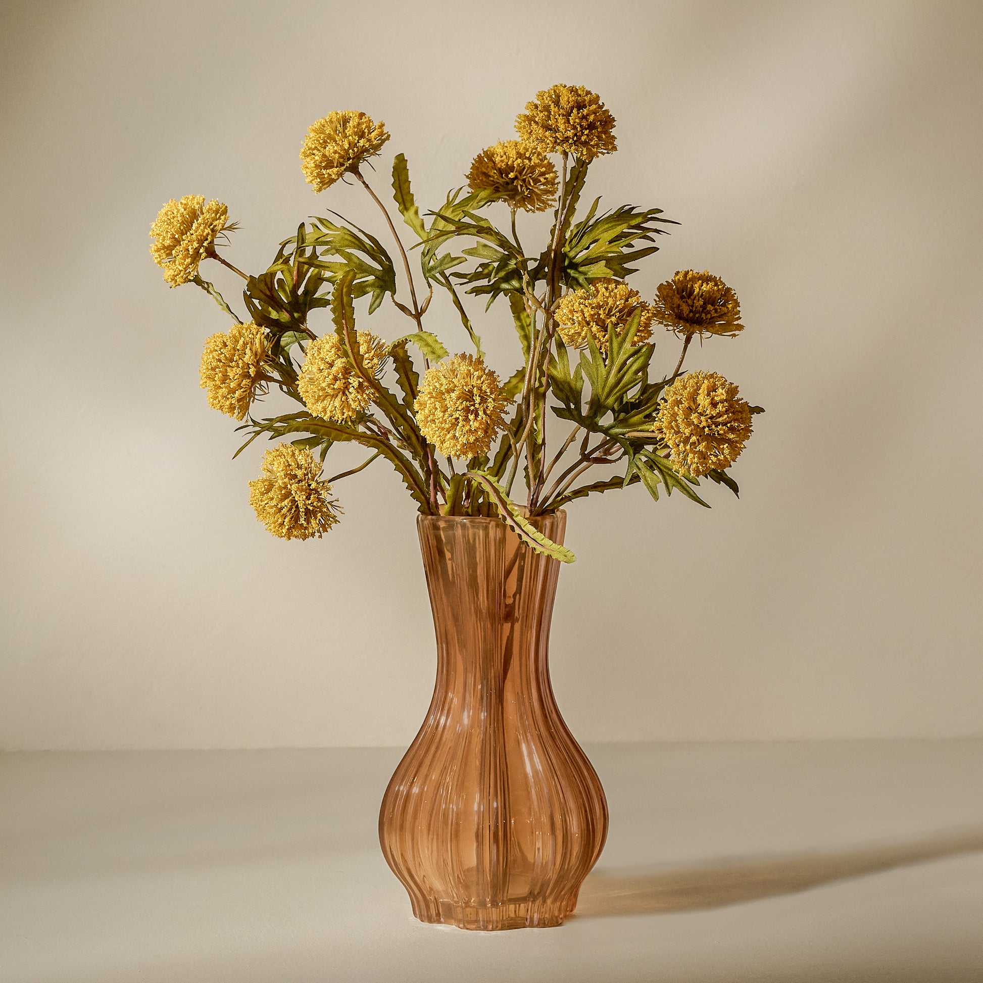 Yellow Large Thistle Bush shown in pink/orange vase