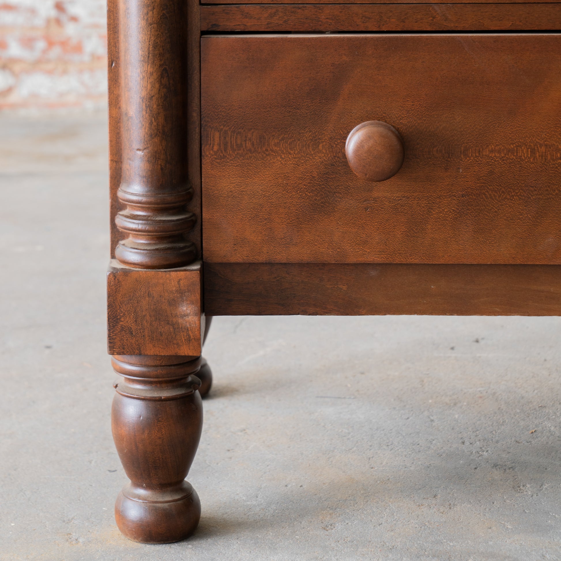 Vintage Solid Wood Four Drawer Dresser leg up close