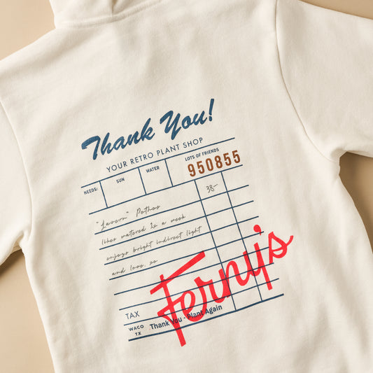 Ferny's Retro Ticket Hoodie back of hoodie 