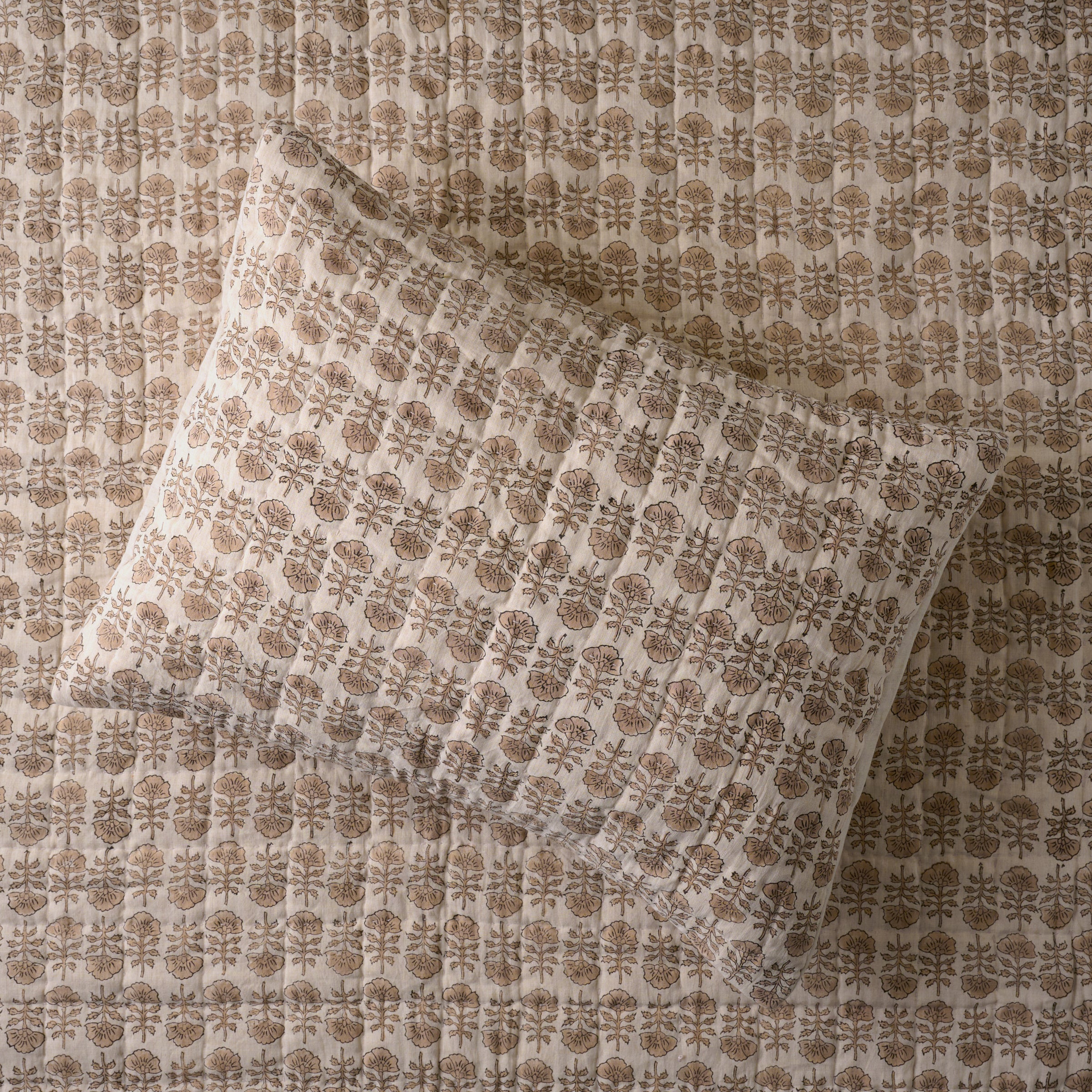 Flora Block Print Pillow Sham - Natural