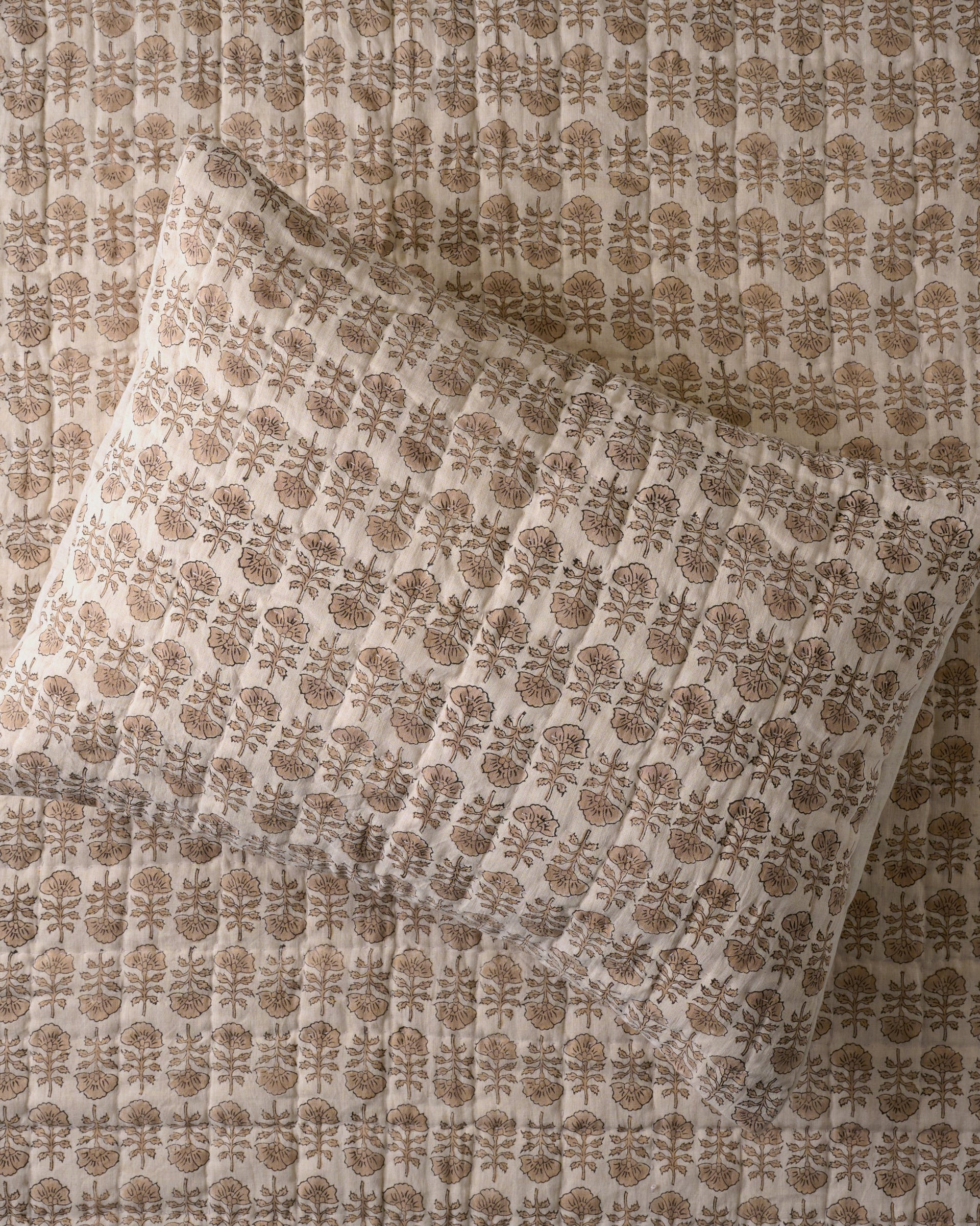 Flora Block Print Pillow Sham - Natural - Standard