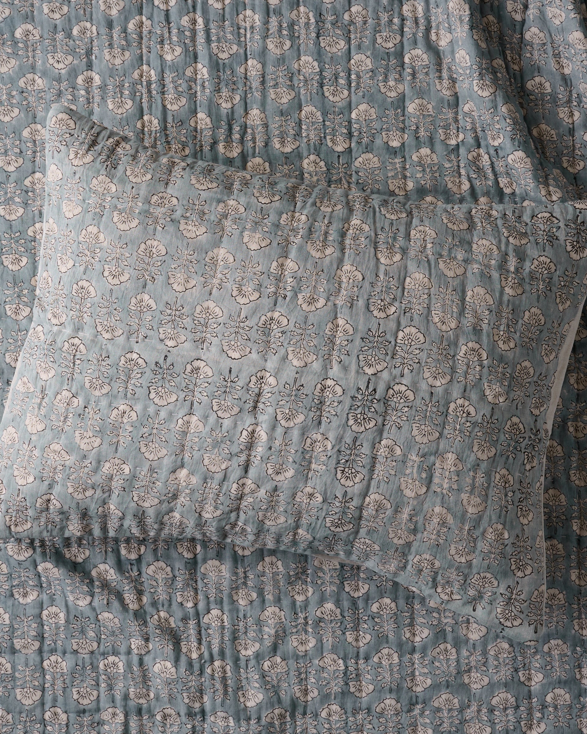 Flora Block Print Pillow Sham - Silver Blue - Standard