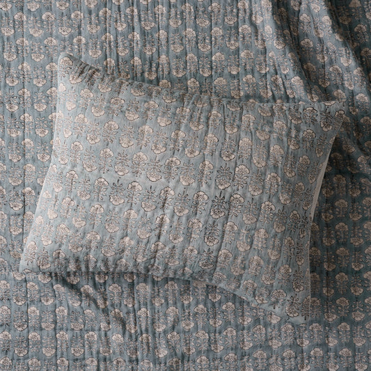 Flora Block Print Pillow Sham - Silver Blue