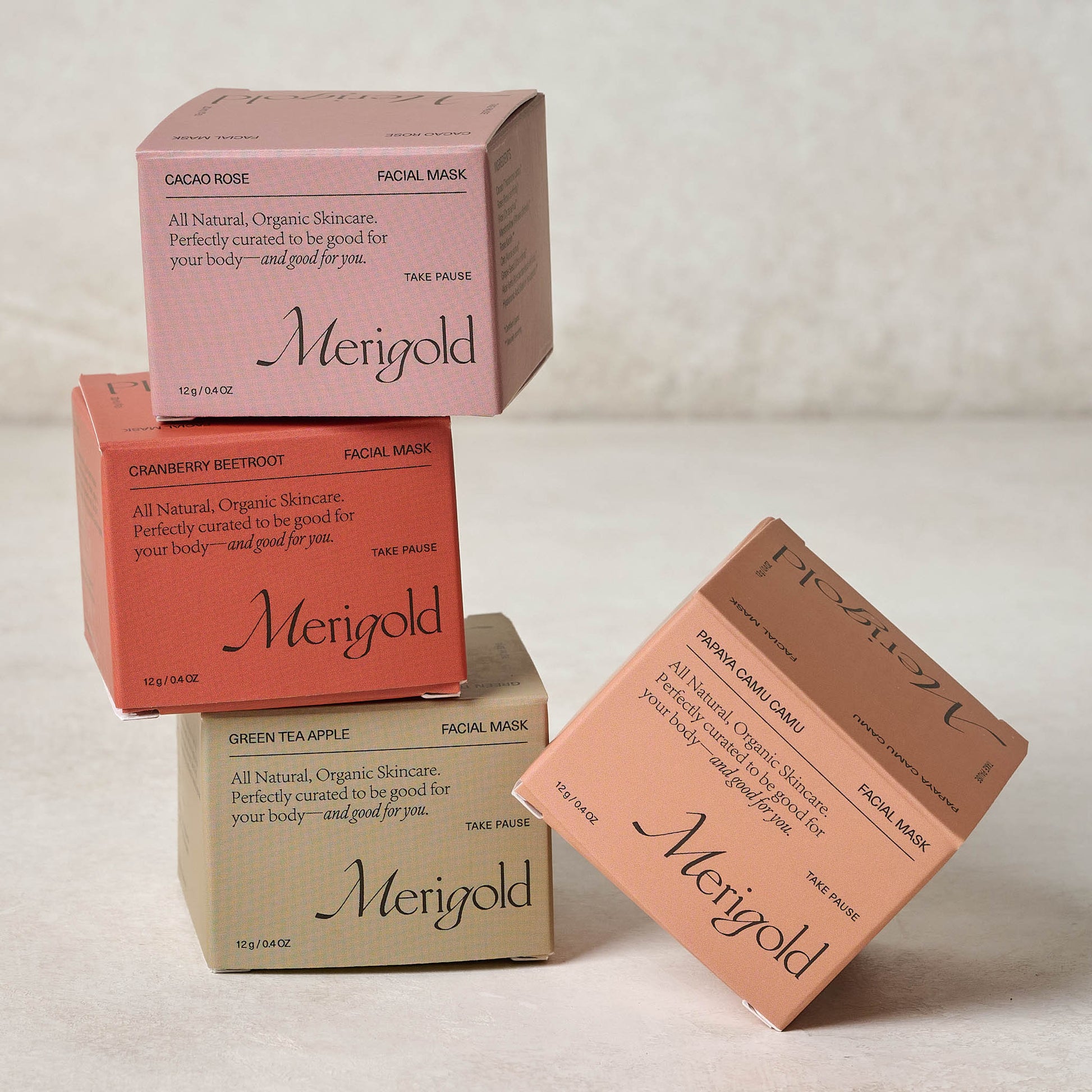 Merigold Cranberry Beetroot Facial Mask in packaging with other scents of facial masks
