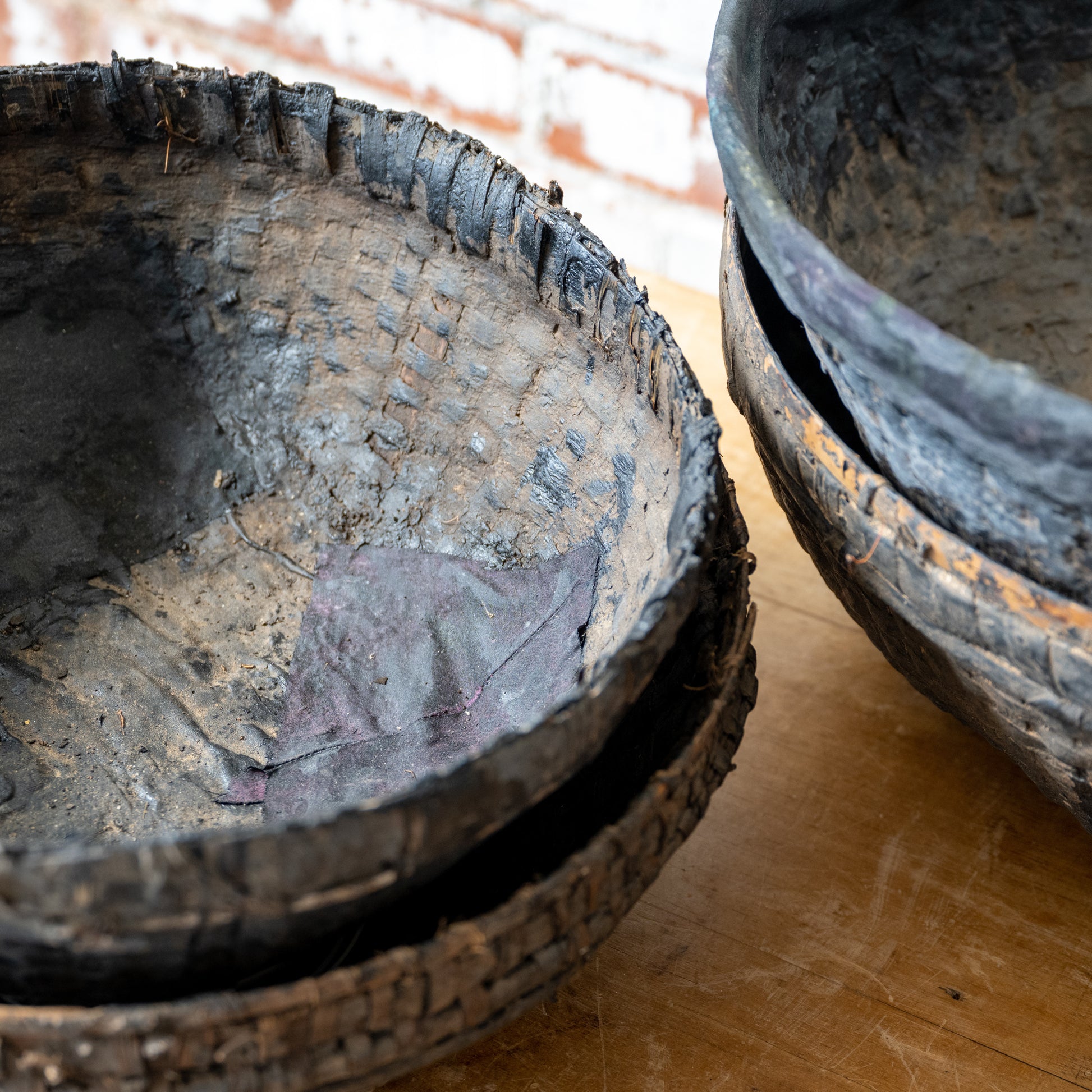 Found Wood Cane Basket close up of inside of basket