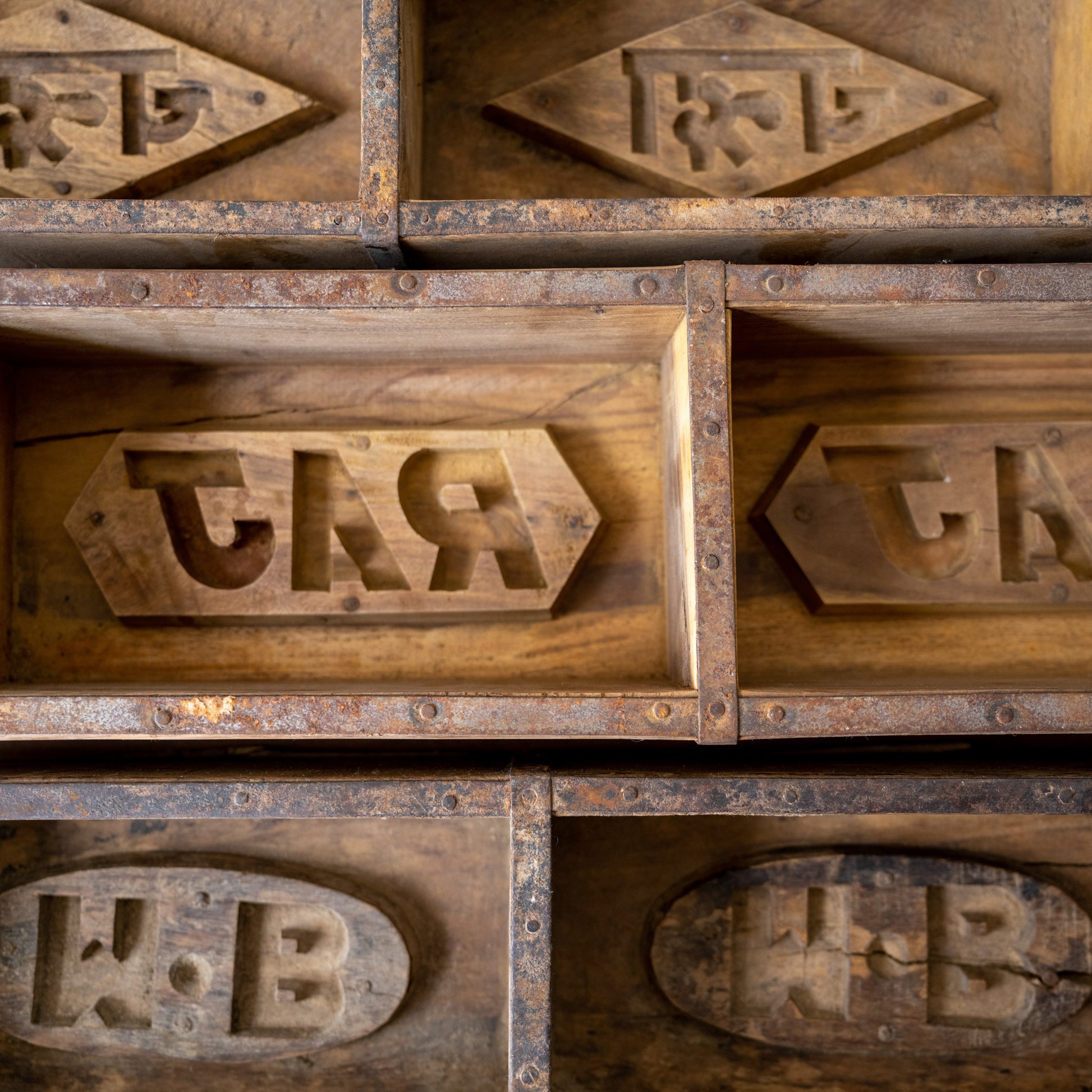 Found Double Wooden Brick Mold close up of inside of brick molds