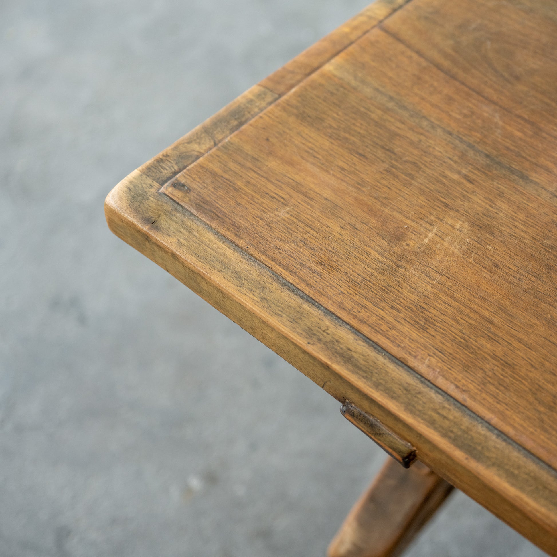 Antique Solid Oak Spanish Colonial Table close up of table top