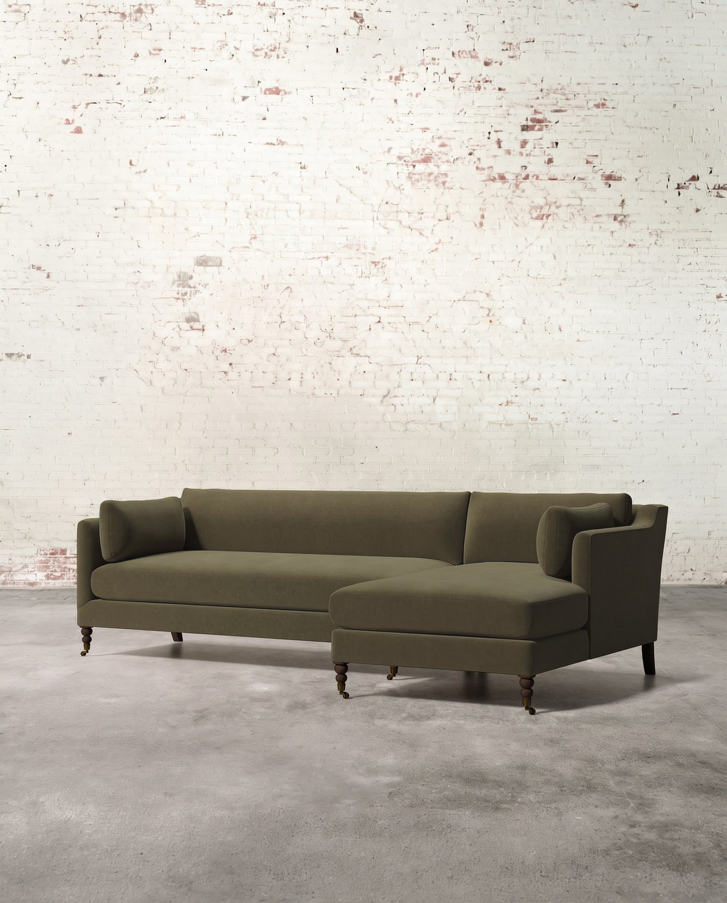 Francis Right Facing Sectional with Brass Casters