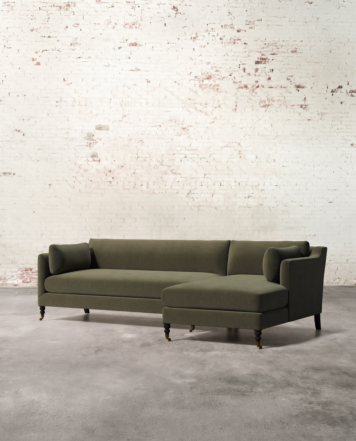Francis Right Facing Sectional with Brass Casters