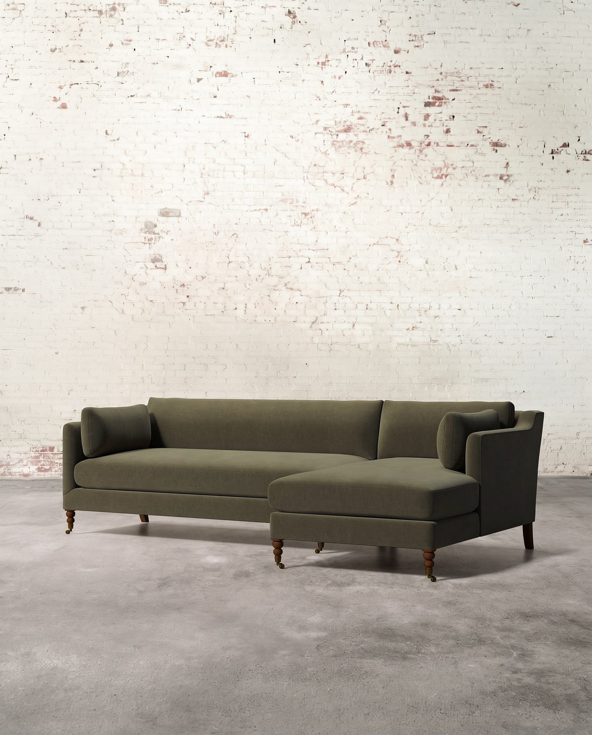 Francis Right Facing Sectional with Brass Casters