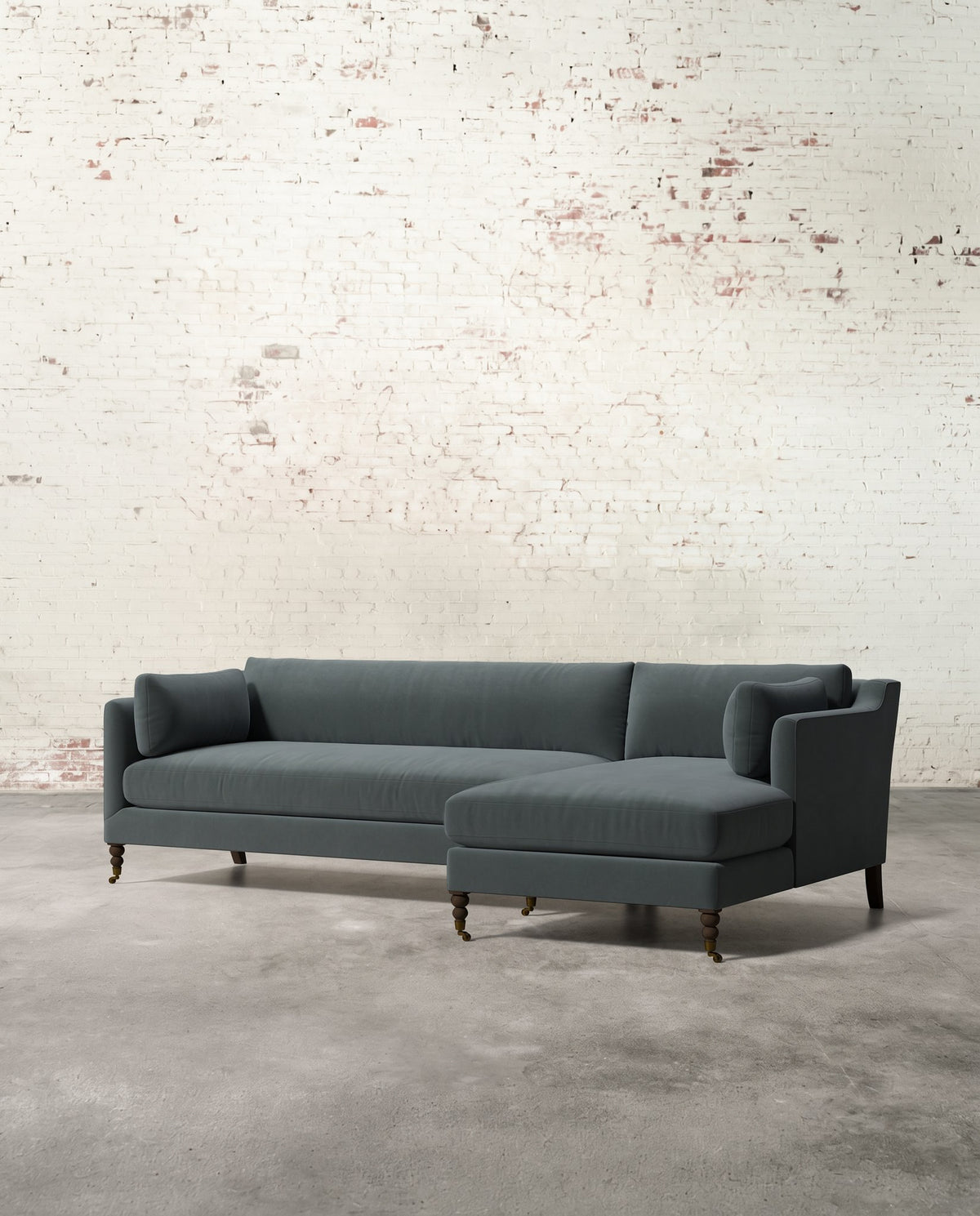 Francis Right Facing Sectional with Brass Casters
