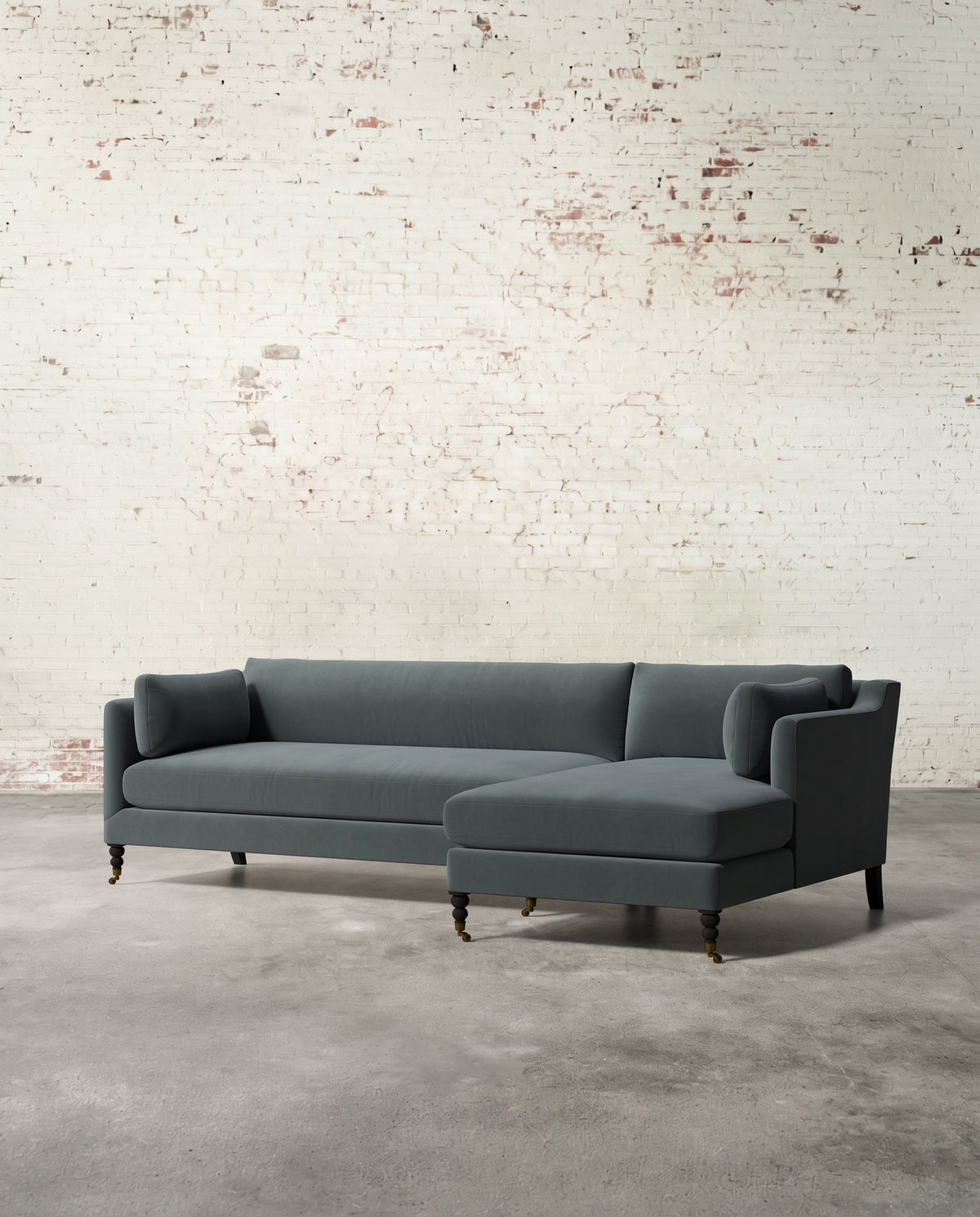 Francis Right Facing Sectional with Brass Casters