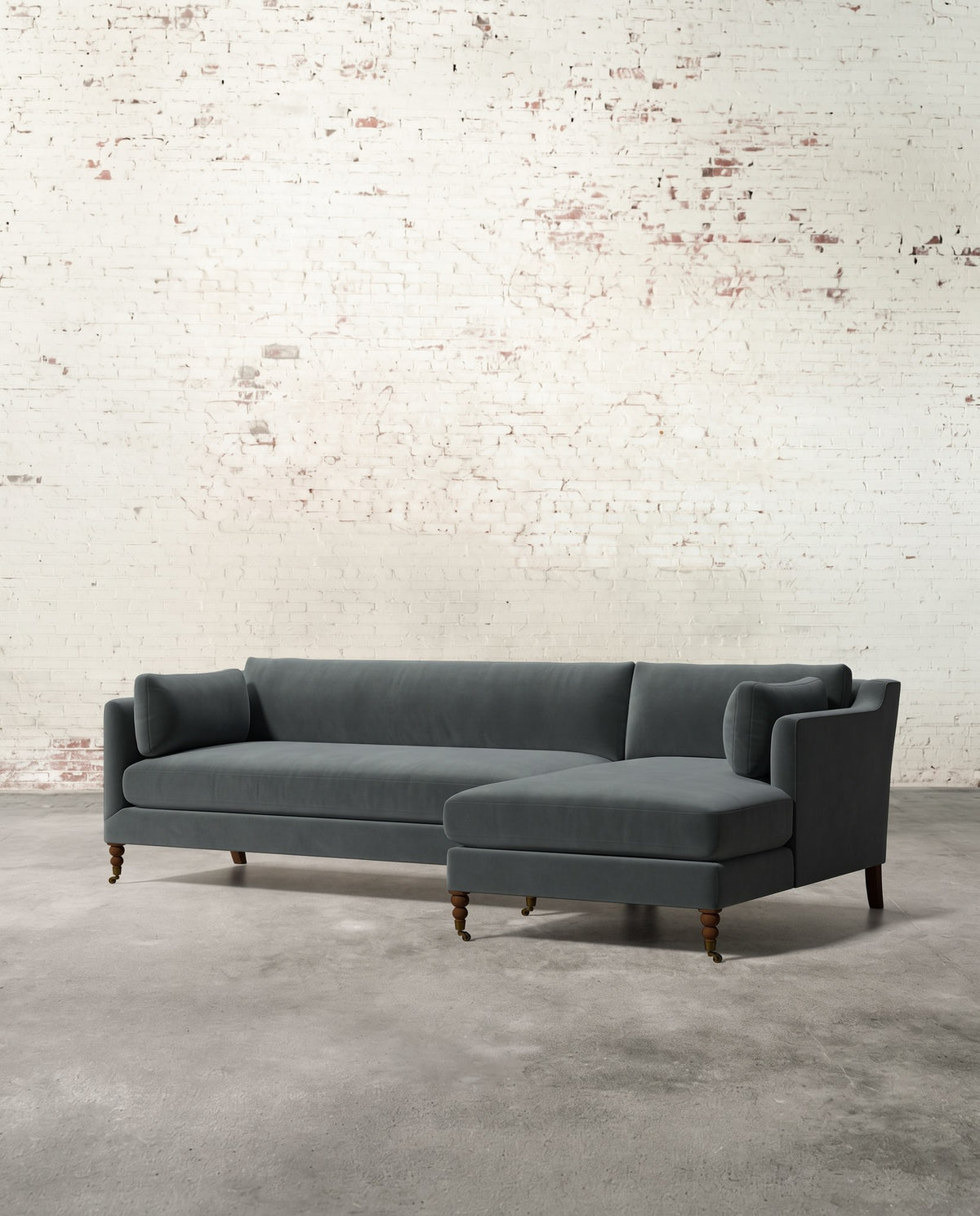 Francis Right Facing Sectional with Brass Casters