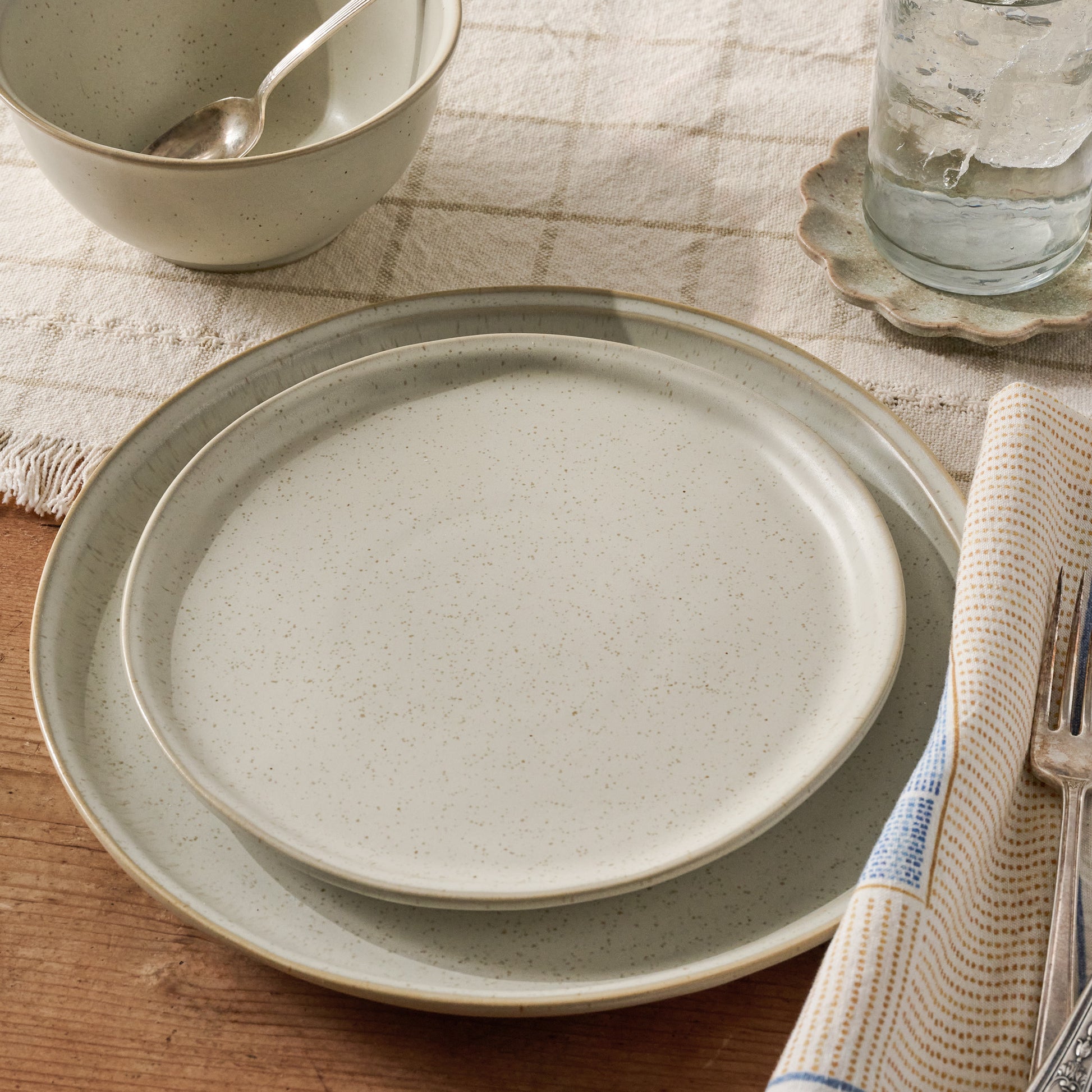 French Grey 3-Piece Place Setting shown at table