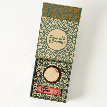 Poppy and Pout Lip Care Duo Set - Pomegranate Peach shown in box